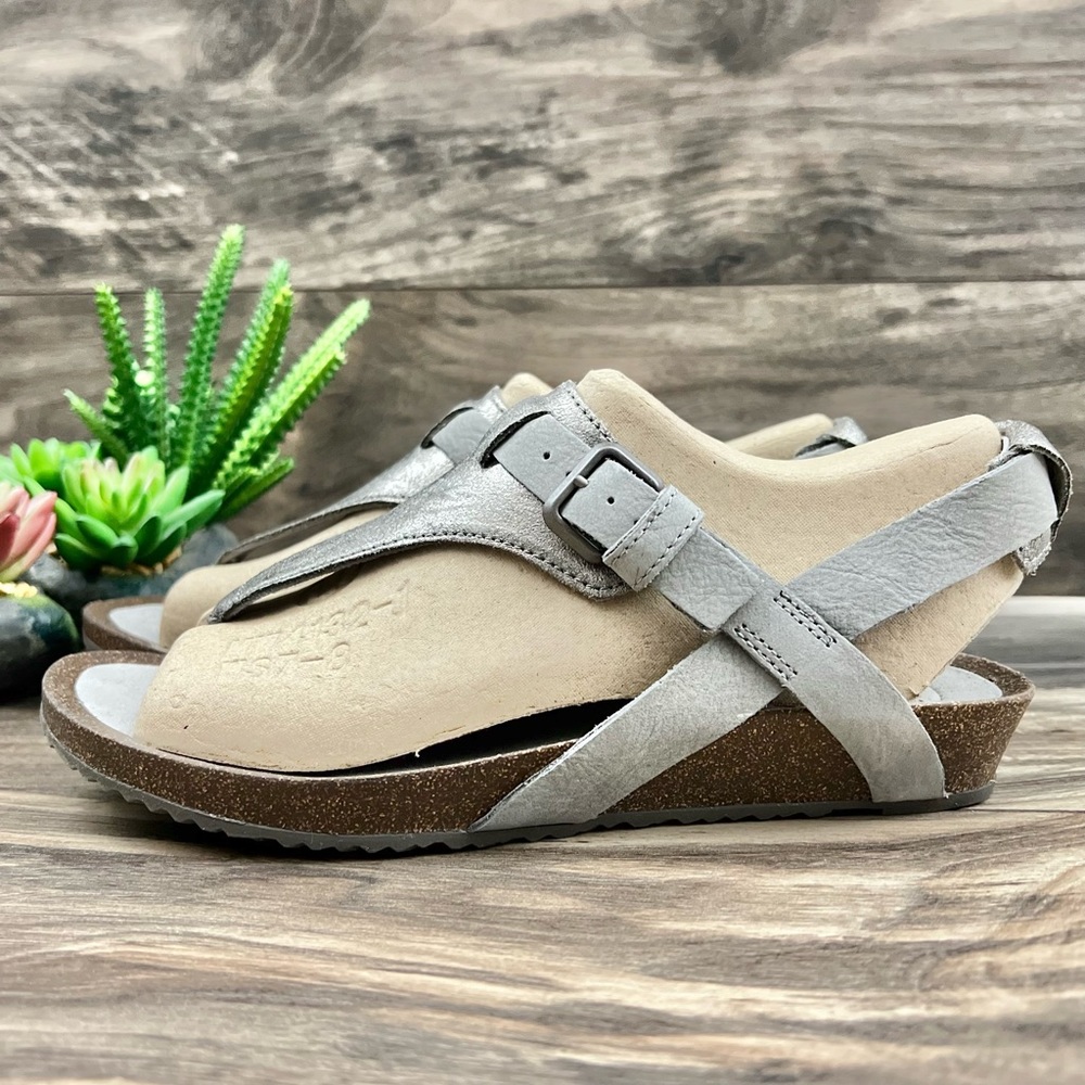 NIB Teva Mahonia 3-Point Slingback Wedge Thong Sandal Metallic Gray Leather 8 39 - Picture 4 of 12